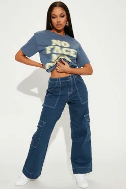 Fashion Nova Never Lookin' Back Cargo Jeans - Navy Baggy Jeans