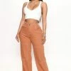 Fashion Nova Gotta Go Girl Utility Jeans - Rust Baggy Jeans