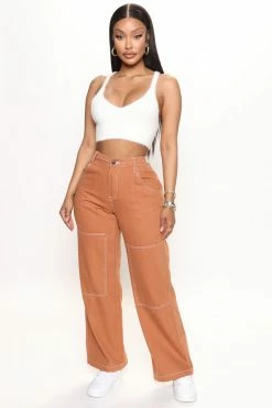 Fashion Nova Gotta Go Girl Utility Jeans - Rust Baggy Jeans