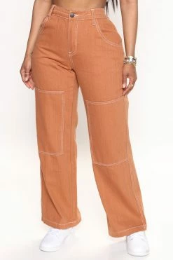 Fashion Nova Gotta Go Girl Utility Jeans - Rust Baggy Jeans