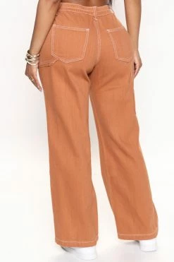 Fashion Nova Gotta Go Girl Utility Jeans - Rust Baggy Jeans