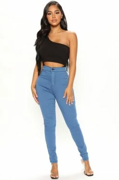 Fashion Nova Petite Super High Waist Denim Skinnies - Medium Blue Wash Skinny Jeans