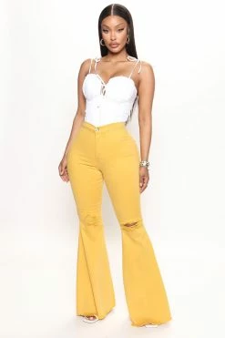 Fashion Nova Mystery Solved Extreme Bell Bottom Jeans - Yellow Flare Jeans