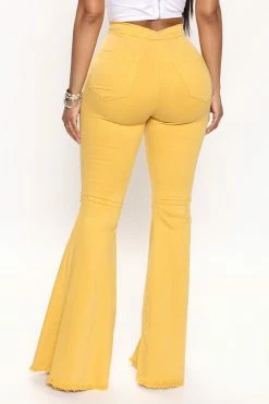Fashion Nova Mystery Solved Extreme Bell Bottom Jeans - Yellow Flare Jeans