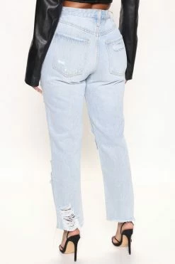 Fashion Nova Borrowed Hearts Straight Leg Jeans - Light Blue Wash