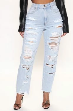 Fashion Nova Borrowed Hearts Straight Leg Jeans - Light Blue Wash
