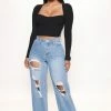 Fashion Nova Leo Rising Ripped Wide Leg Jeans - Light Wash
