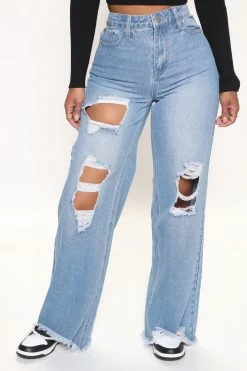 Fashion Nova Leo Rising Ripped Wide Leg Jeans - Light Wash