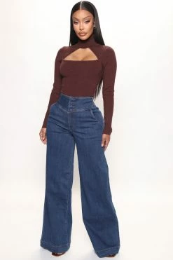Fashion Nova What A Night Wide Leg Jeans - Dark Denim