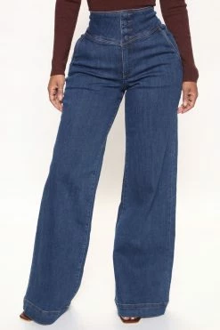 Fashion Nova What A Night Wide Leg Jeans - Dark Denim