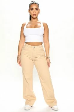 Fashion Nova Baggy Jeans No Stoppin' Me Utility Jeans - Khaki