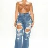 Fashion Nova Don't Count On It Straight Leg Jeans - Medium Blue Wash