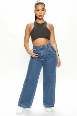 Fashion Nova Baggy Jeans Paparazzi High Rise 90's Utility Jeans - Medium Blue Wash