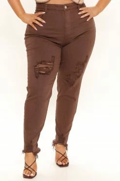 Fashion Nova Feel That Vibe Ripped Skinny Jeans - Chocolate