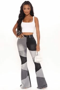 Fashion Nova Fixed You Up Patchwork Flare Jeans - Black/combo