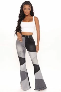 Fashion Nova Fixed You Up Patchwork Flare Jeans - Black/combo