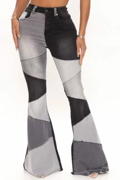 Fashion Nova Fixed You Up Patchwork Flare Jeans - Black/combo