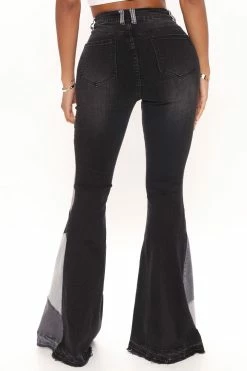 Fashion Nova Fixed You Up Patchwork Flare Jeans - Black/combo