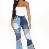 Fashion Nova Fixed You Up Patchwork Flare Jeans - Blue/combo