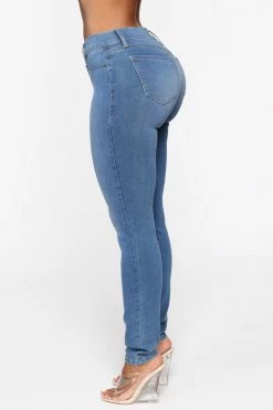 Fashion Nova Flex Game Strong Mid Rise Skinny Jeans - Medium Blue Wash