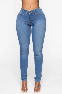 Fashion Nova Flex Game Strong Mid Rise Skinny Jeans - Medium Blue Wash