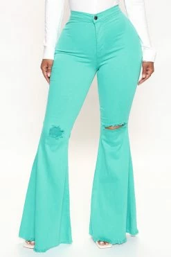 Fashion Nova Mystery Solved Extreme Bell Bottom Jeans - Green Flare Jeans