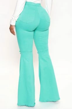 Fashion Nova Mystery Solved Extreme Bell Bottom Jeans - Green Flare Jeans