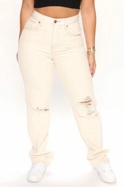 Best Pirce 😀 Fashion Nova Trouble Maker Straight Leg 👖 Jeans - Oatmeal 🎉 12 Fashion Nova Trouble Maker Straight Leg Jeans - Oatmeal
