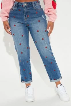 Fashion Nova Berry Fine Stretch Mom Jeans - Medium Blue Wash