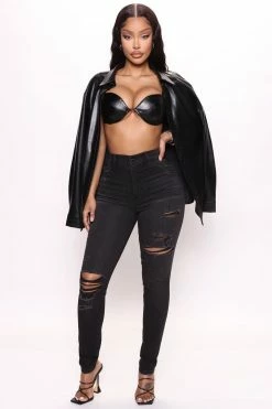 Fashion Nova Classic Curvy Ripped Skinny Jeans - Black Wash