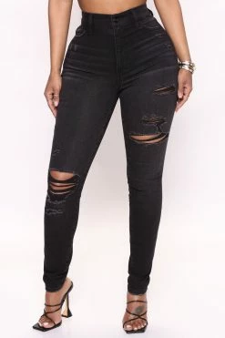 Fashion Nova Classic Curvy Ripped Skinny Jeans - Black Wash