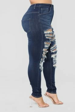 Fashion Nova Skinny Jeans On The Level High Rise Distressed Jeans - Dark Denim