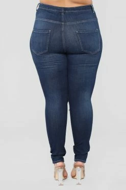 Fashion Nova Skinny Jeans On The Level High Rise Distressed Jeans - Dark Denim