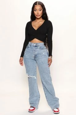 Fashion Nova Topanga 90's Ripped Straight Leg Jeans - Medium Wash