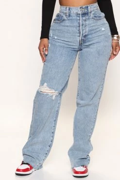 Fashion Nova Topanga 90's Ripped Straight Leg Jeans - Medium Wash