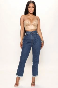 Fashion Nova Tie 'Em Up Boyfriend Jeans - Medium Blue Wash