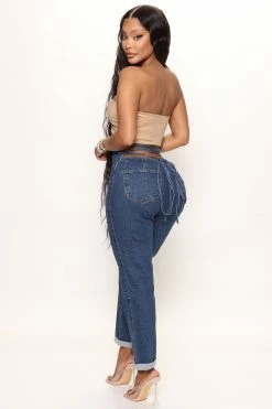 Fashion Nova Tie 'Em Up Boyfriend Jeans - Medium Blue Wash