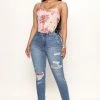 Fashion Nova Classic Curvy Ripped Skinny Jeans - Medium Wash