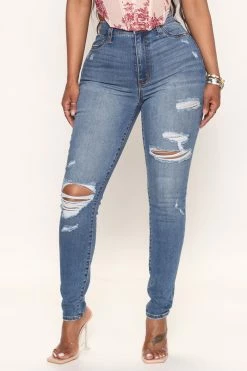 Fashion Nova Classic Curvy Ripped Skinny Jeans - Medium Wash
