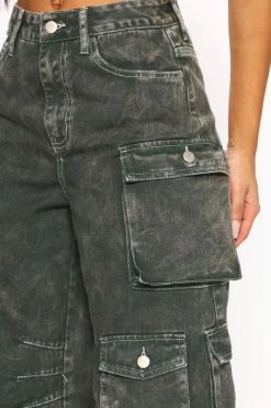 Fashion Nova Wide Leg Jeans Lily High Rise Cargo Jeans - Green