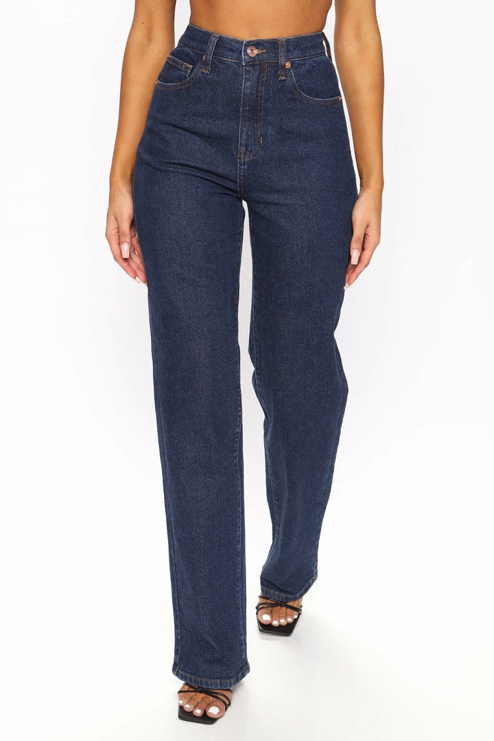 Fashion Nova Goin' The Distance Straight Leg Jeans - Dark Wash