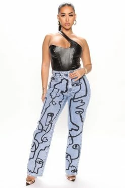 Fashion Nova What's Her Face Straight Leg Jeans - Light Blue Wash