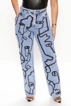 Fashion Nova What's Her Face Straight Leg Jeans - Light Blue Wash