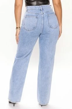 Fashion Nova What's Her Face Straight Leg Jeans - Light Blue Wash