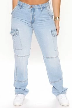 Fashion Nova Mood Swing Cargo Jeans - Light Wash