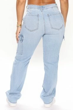 Fashion Nova Mood Swing Cargo Jeans - Light Wash