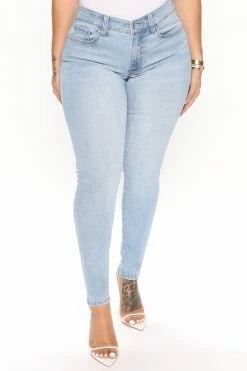 Fashion Nova Turn Back Time Curvy Skinny Jeans - Light Blue