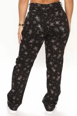 Fashion Nova Ditsy Floral Print Straight Leg Jeans - Black