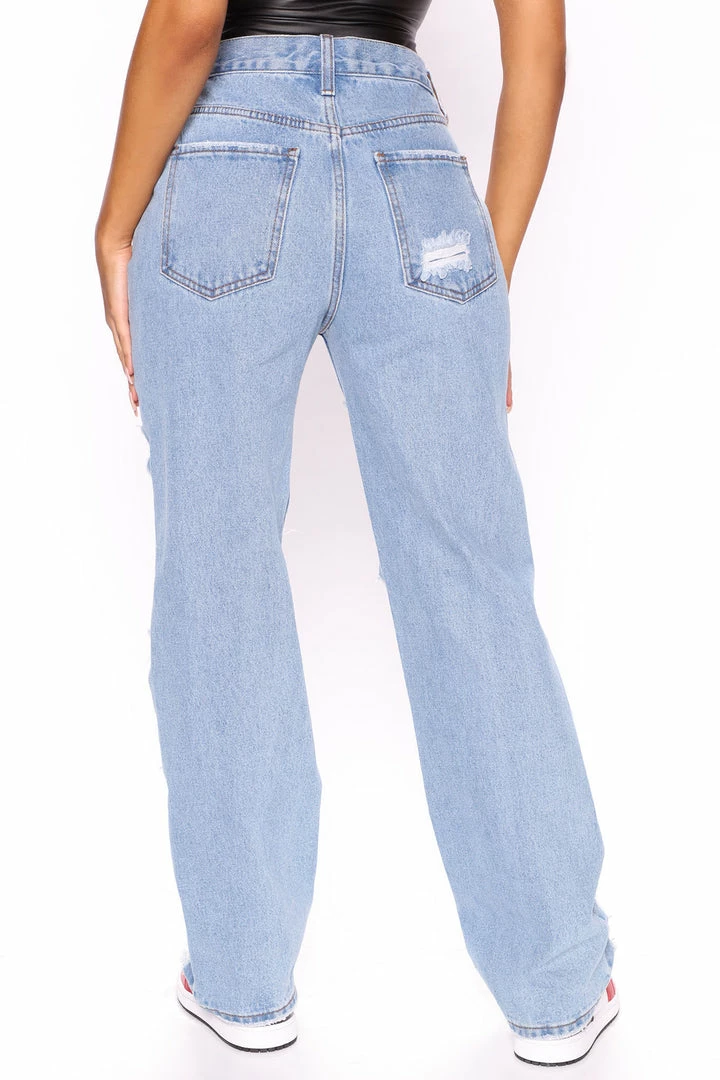 Fashion Nova Barely There Straight Leg Jeans - Light Blue Wash