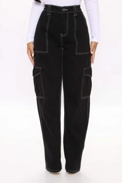 Fashion Nova Give Me A Break Cargo Carpenter Jeans - Black Baggy Jeans